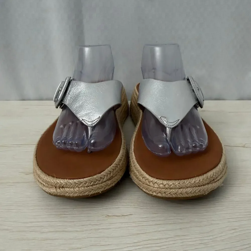 FitFlop Sandals Womens Size 10 F-Mode Espadrille Leather Flatform Silver